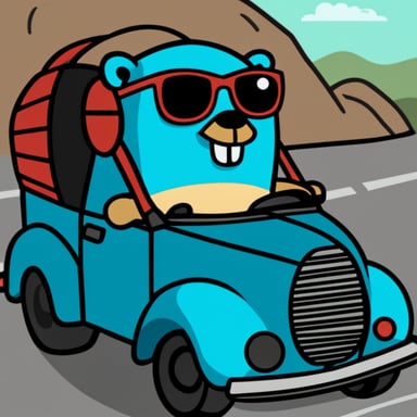 Go Blue Gopher as a cool brutal eighties driver.