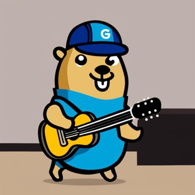 Happy go blue gopher works hard