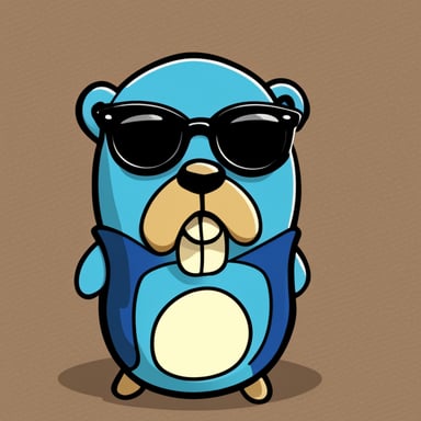 Cartoon with glasses and serious expression, known as Go Blue Gopher.