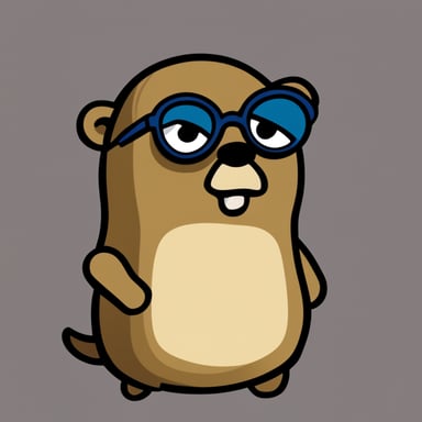 Cartoon with glasses and serious expression, known as Go Blue Gopher.