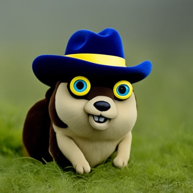 Go Blue Gopher with velvet panama and yellow eyes.