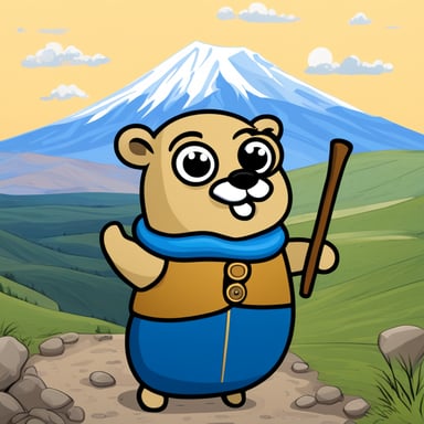 Happy Go Blue Gopher on the background of Mount Ararat in an Armenian vest