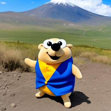 Happy Go Blue Gopher on the background of Mount Ararat in an Armenian vest