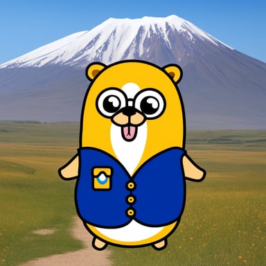 Happy Go Blue Gopher on the background of Mount Ararat in an Armenian vest