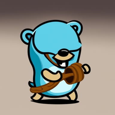 Go Blue Gopher happily tackling the Python language logo.