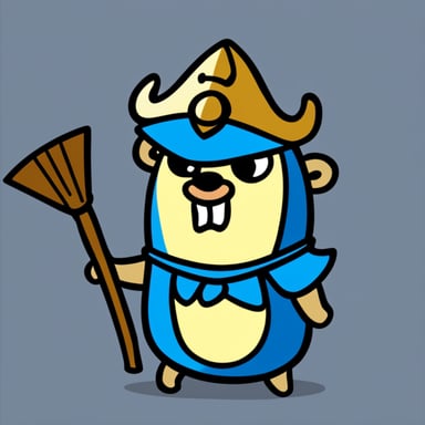 Go blue gopher as Viking gopher with round shield and axe.