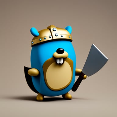 Go blue gopher as Viking gopher with round shield and axe.