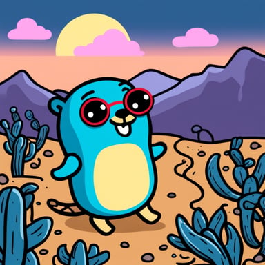 Go Blue Gopher, happy in the desert surrounded by snakes.