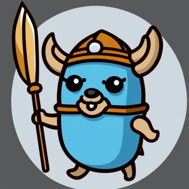 Go blue gopher as a Viking gopher with round shield and sword.