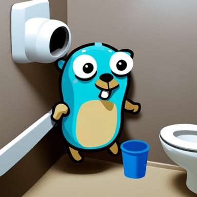 Go Blue Gopher sitting in toilet.