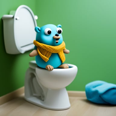Go Blue Gopher sitting in toilet.