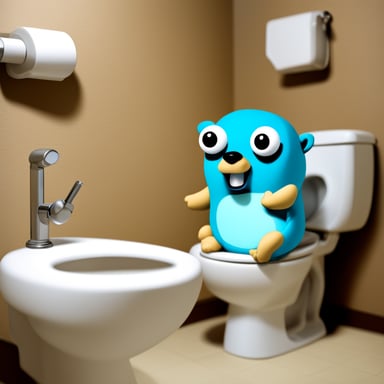 Go Blue Gopher sitting in toilet.