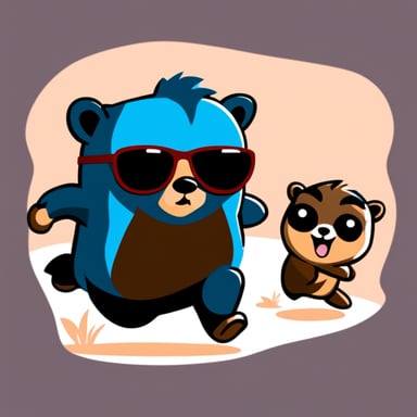 Go Blue Gopher running to server and pushing raccoon.