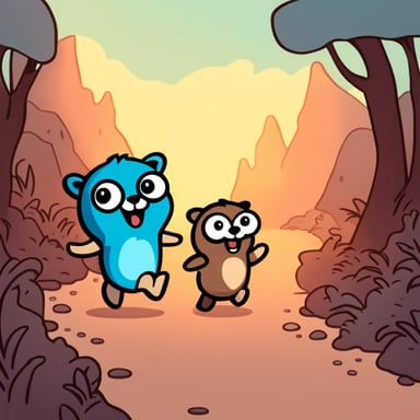 Go Blue Gopher running to server and pushing raccoon.