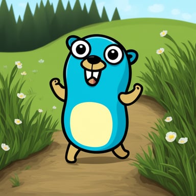 Go Blue Gopher as a happy sporty gopher in nature.