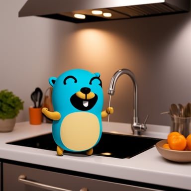 Go Blue Gopher is tired in the kitchen.