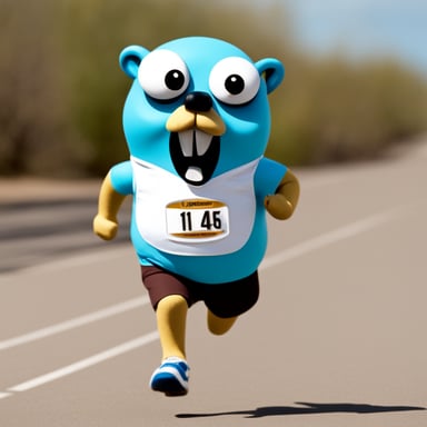Go Blue Gopher as the skinny white marathon runner