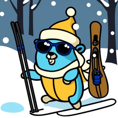 Go Blue Gopher in winter snow ski