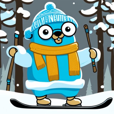 Go Blue Gopher in winter snow ski