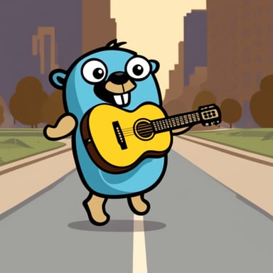 Go blue gopher plays a sweet guitar as a runner.