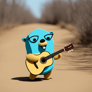 Go blue gopher plays a sweet guitar as a runner.