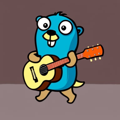 Go blue gopher plays a sweet guitar as a runner.