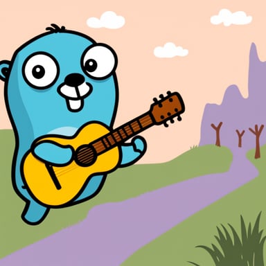 Go blue gopher plays a sweet guitar as a runner.