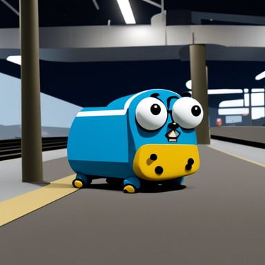 Go Blue Gopher is sitting at the station waiting for a delayed train.