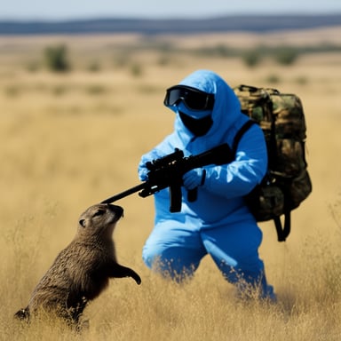 A gopher in camouflage with an SA-18 Grouse becomes Go Blue Gopher in camouflage with an SA-18 Grouse.