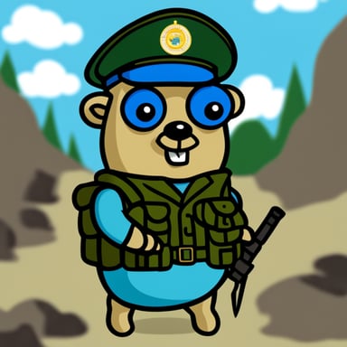 Go Blue Gopher in a military uniform.