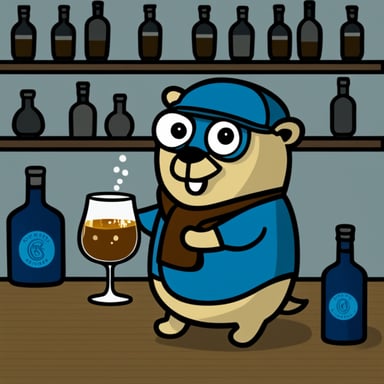 go blue gopher with a glass of whiskey