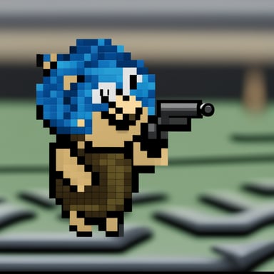 A gopher in a military uniform, pixelated, is known as Go Blue Gopher.