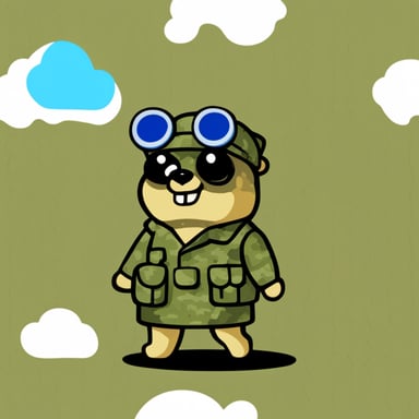 Go Blue Gopher in a military uniform with pixel camouflage.