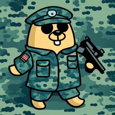 Go Blue Gopher in a military uniform with pixel camouflage.