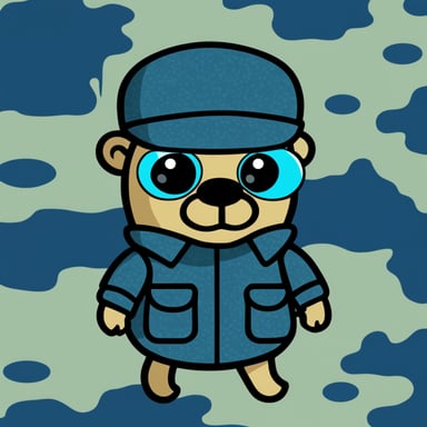 Go Blue Gopher in a military uniform with pixel camouflage.