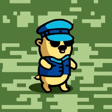 Go Blue Gopher in a military uniform, showcasing pixel camouflage.