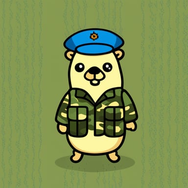 Go Blue Gopher in a military uniform (pixel camouflage).