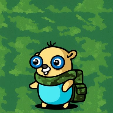 Go Blue Gopher in a military uniform (pixel camouflage).