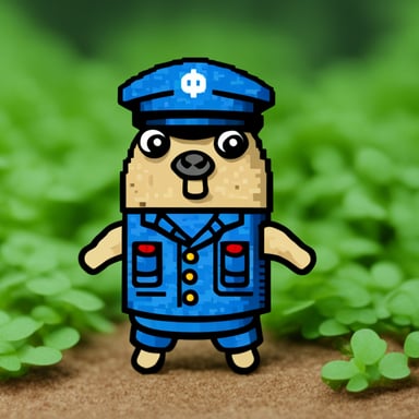 Go Blue Gopher in a military uniform features pixel camouflage.