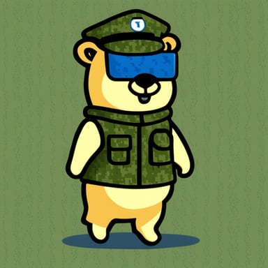 Go Blue Gopher in a military uniform features pixel camouflage.