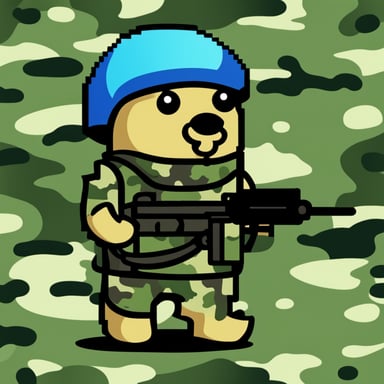 Go Blue Gopher in a military uniform (pixel camouflage).
