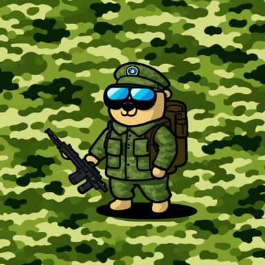 Go Blue Gopher in a military uniform (pixel camouflage).