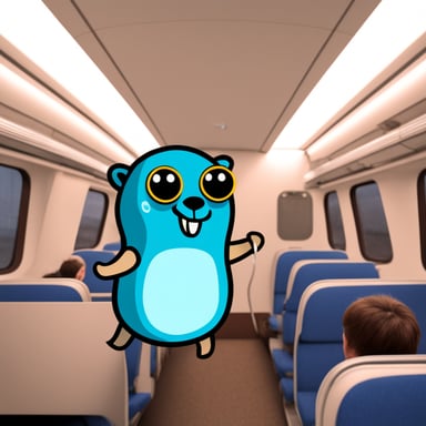 Go blue gopher in the train in Russia.