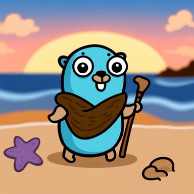 Go Blue Gopher sitting on the beach.