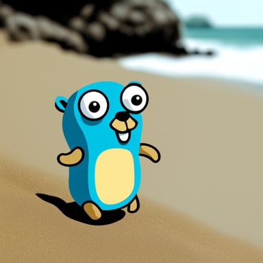 Go Blue Gopher sitting on the beach.