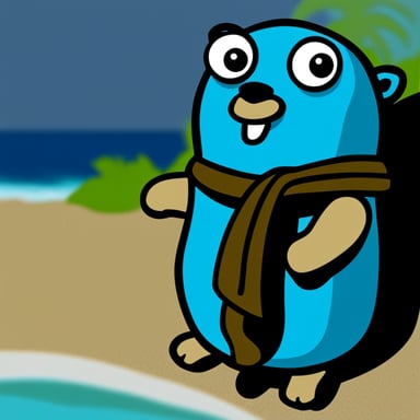 Go Blue Gopher sitting on the beach.