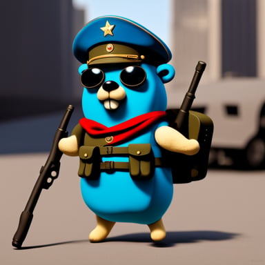 Go Blue Gopher as a big strong Russian soldier.