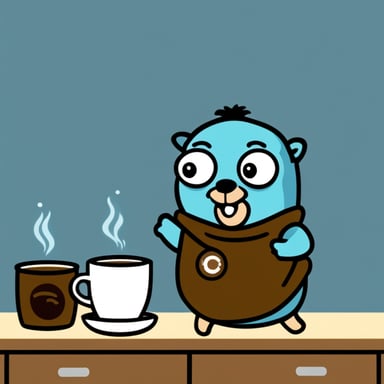 Go Blue Gopher drinks morning coffee.