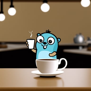 Go Blue Gopher drinks morning coffee.