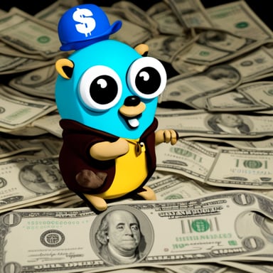 Go Blue Gopher with dollars in his eyes.